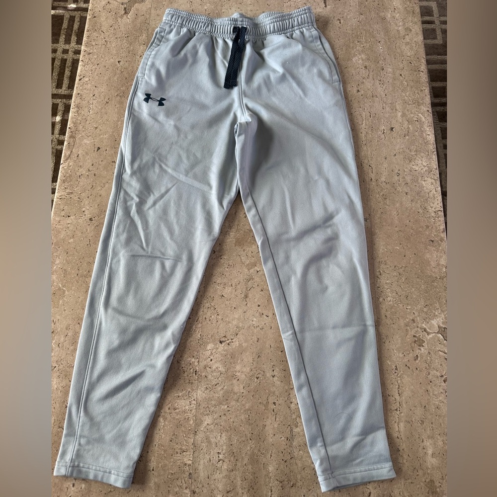 Boys Under Armour Light Gray Athletic Jogger Pants with Black Logo